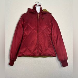 Eddie BAUER DOWN Quilted Jacket 1936 SKYLINER Hooded Puffer Womens M Goosedown